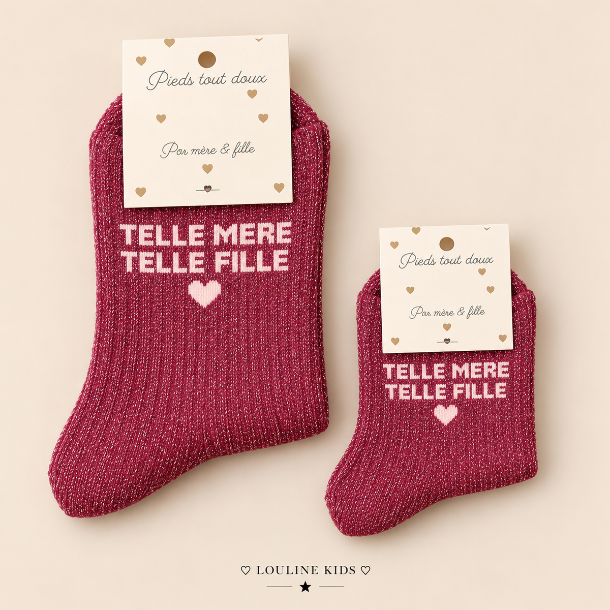 Mère & Enfant - Chaussettes prune irisée Telle Mère - Telle fille