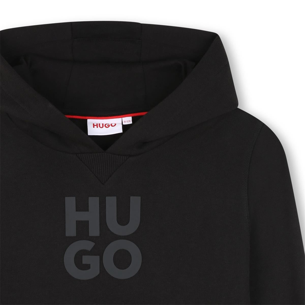 Hugo - Zwart sweatshirt met capuchon met Kangarou & Stacked Logo Pocket in Relief