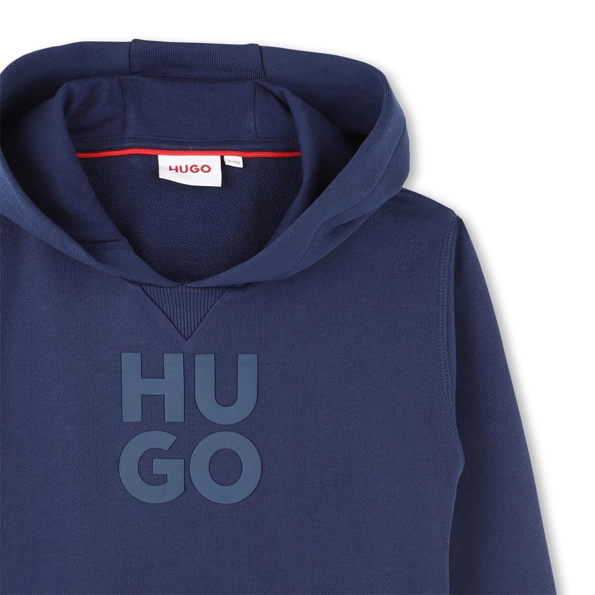 Hugo - Middeleeuws Blue Hight Sweat met Kangourou & Stacked Logo Pocket in Relief