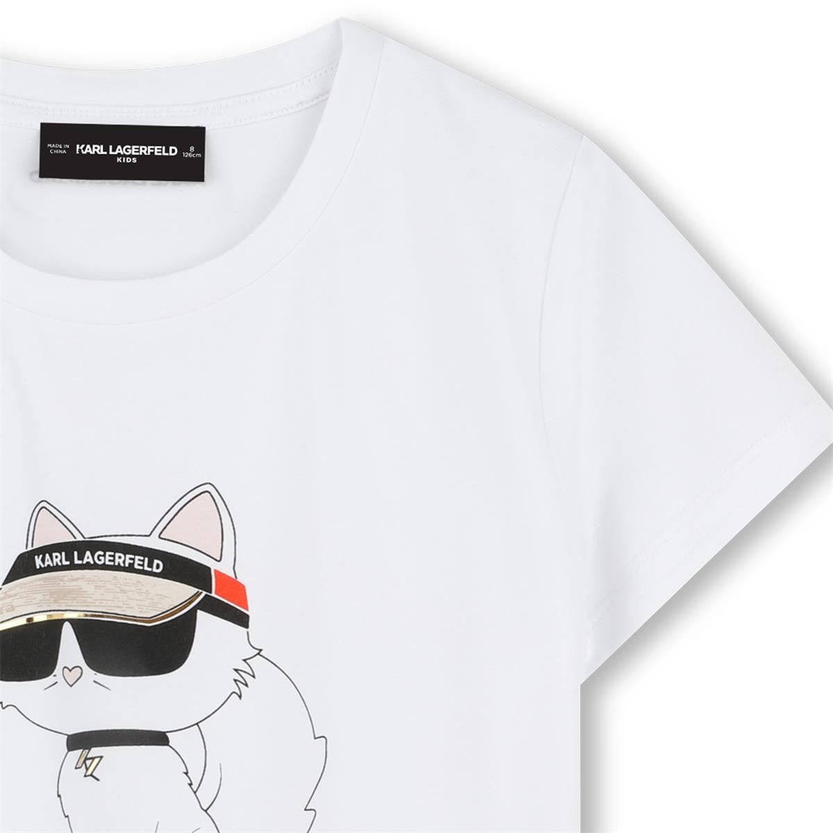 Karl Lagerfeld - Weiß T -Shirt & Cat Illustration mit Kappe