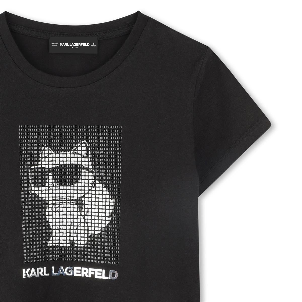 Karl Lagerfeld - schwarzes t -Shirt mit der Katzenabbildung in Strasssteinen