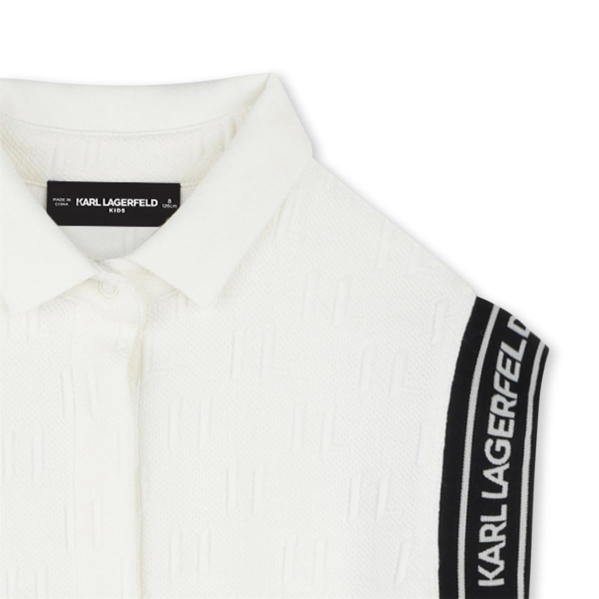 Karl Lagerfeld - Combishort blanche jacquard avec taille élastiquée & fermeture pressionnée sur le devant
