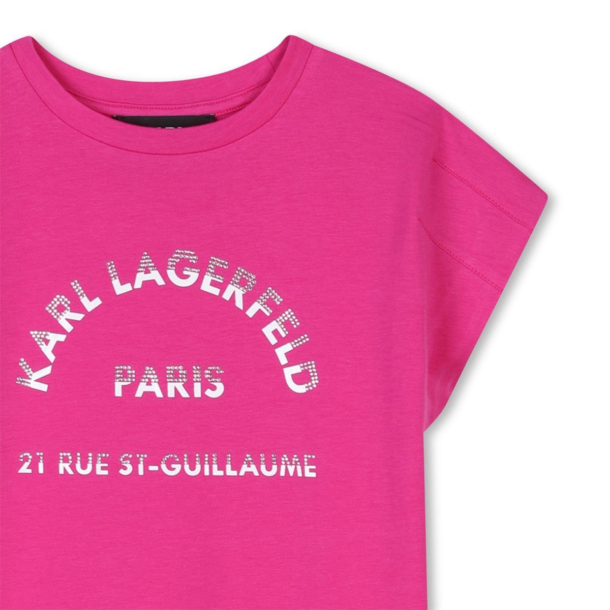 Karl Lagerfeld - Robe rose tagada avec inscription en relief et strass