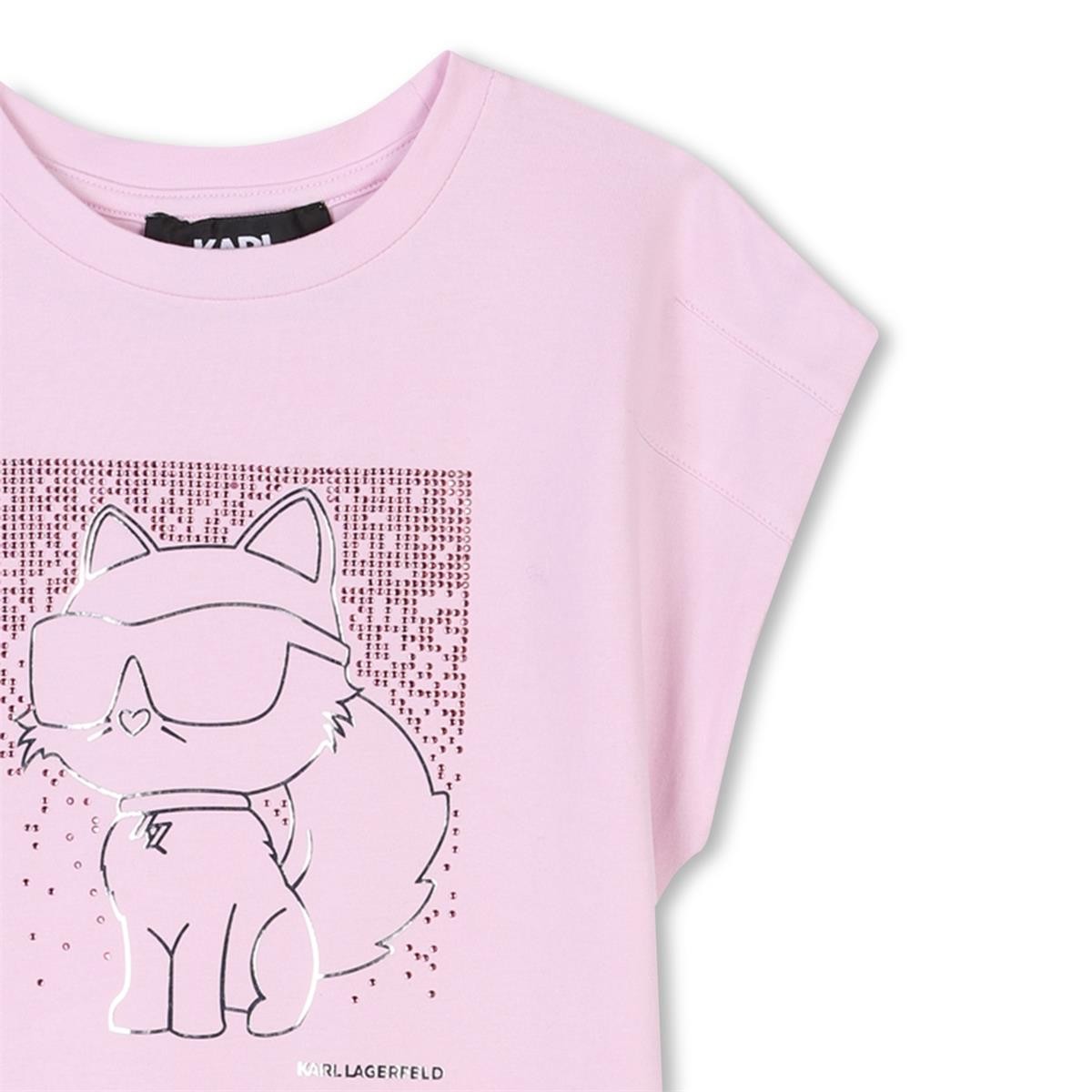 Karl Lagerfeld - Robe pomegranate avec illustration chat en strass et aspect métallique