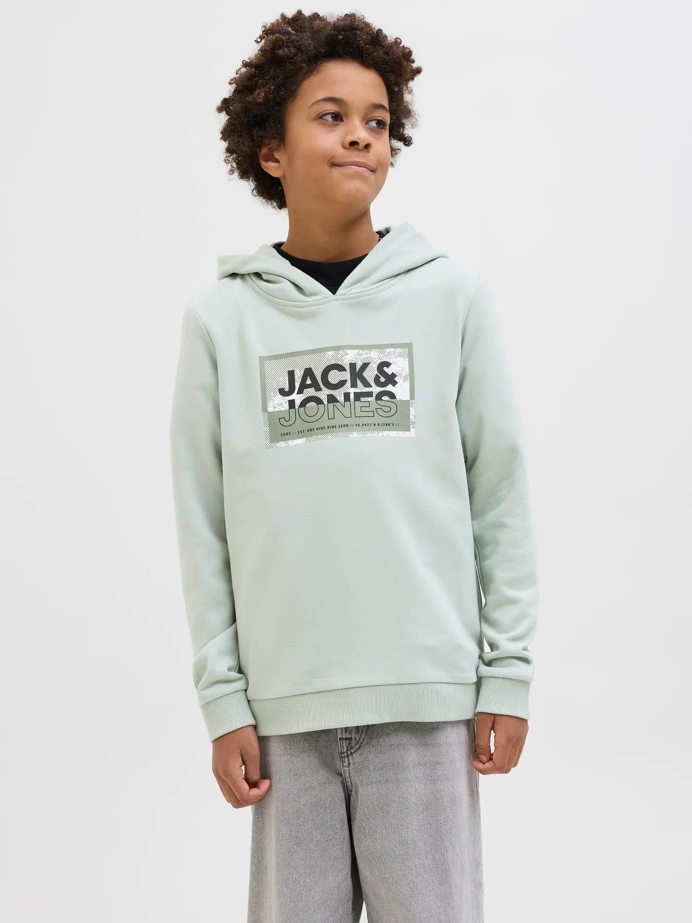 Jack & Jones - Aqua Grey Jjcologan Hooded Sweatshirt