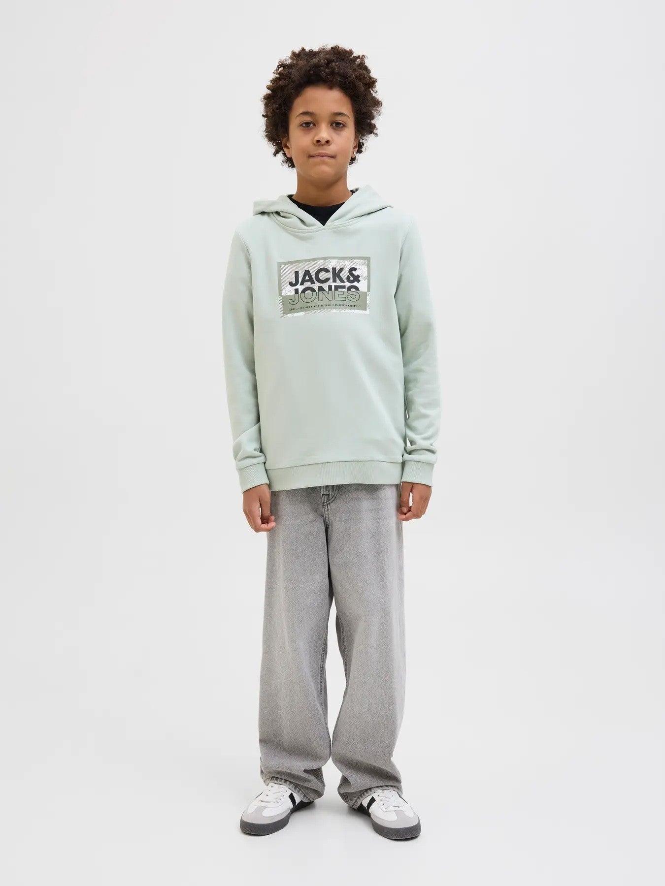Jack & Jones - Aqua Grey Jjcologan Hooded Sweatshirt