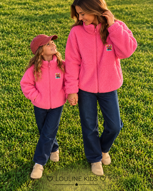 Mère & Enfant - Veste teddy fuchsia avec patch