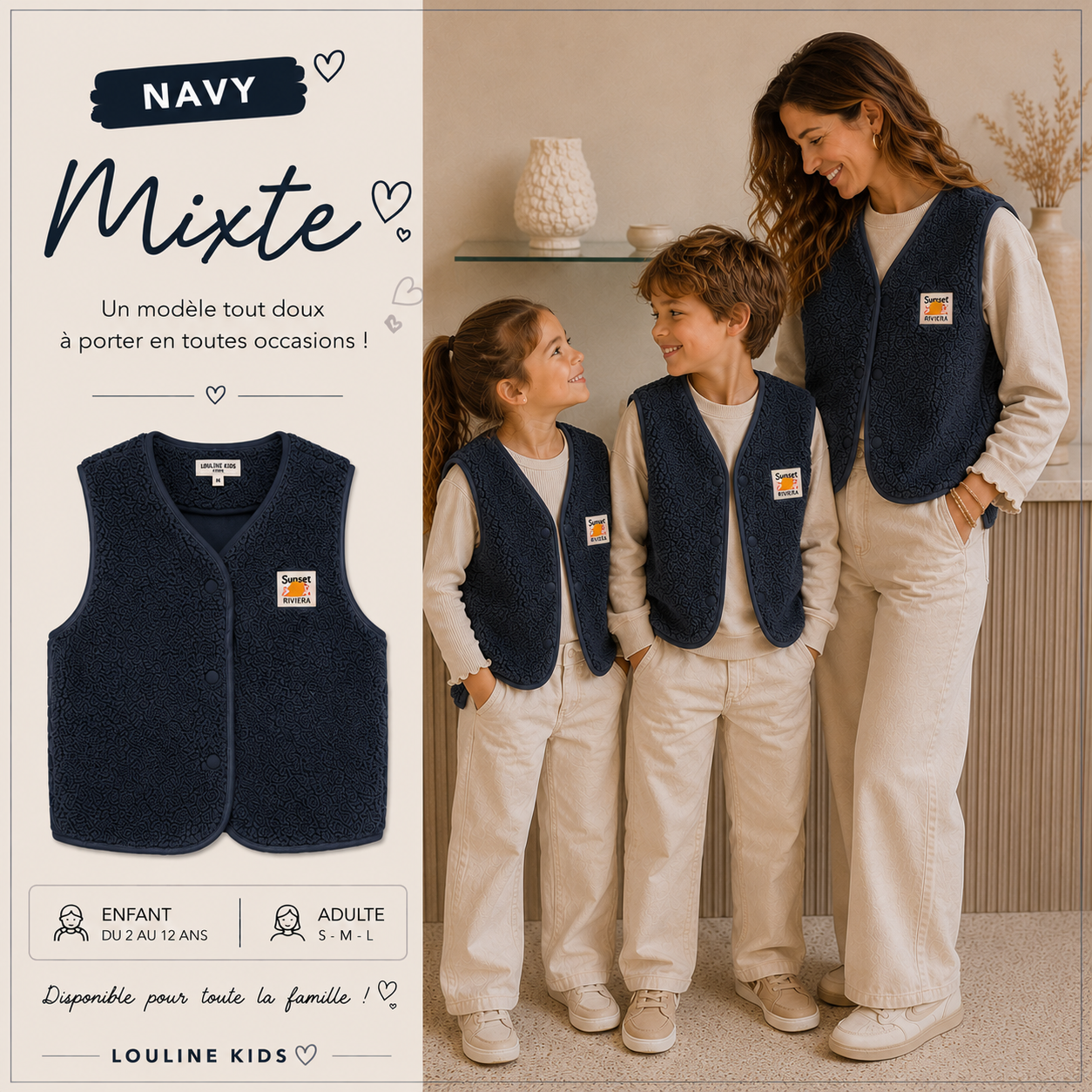 Mère & Enfant - Gilet sans manche moumoute navy