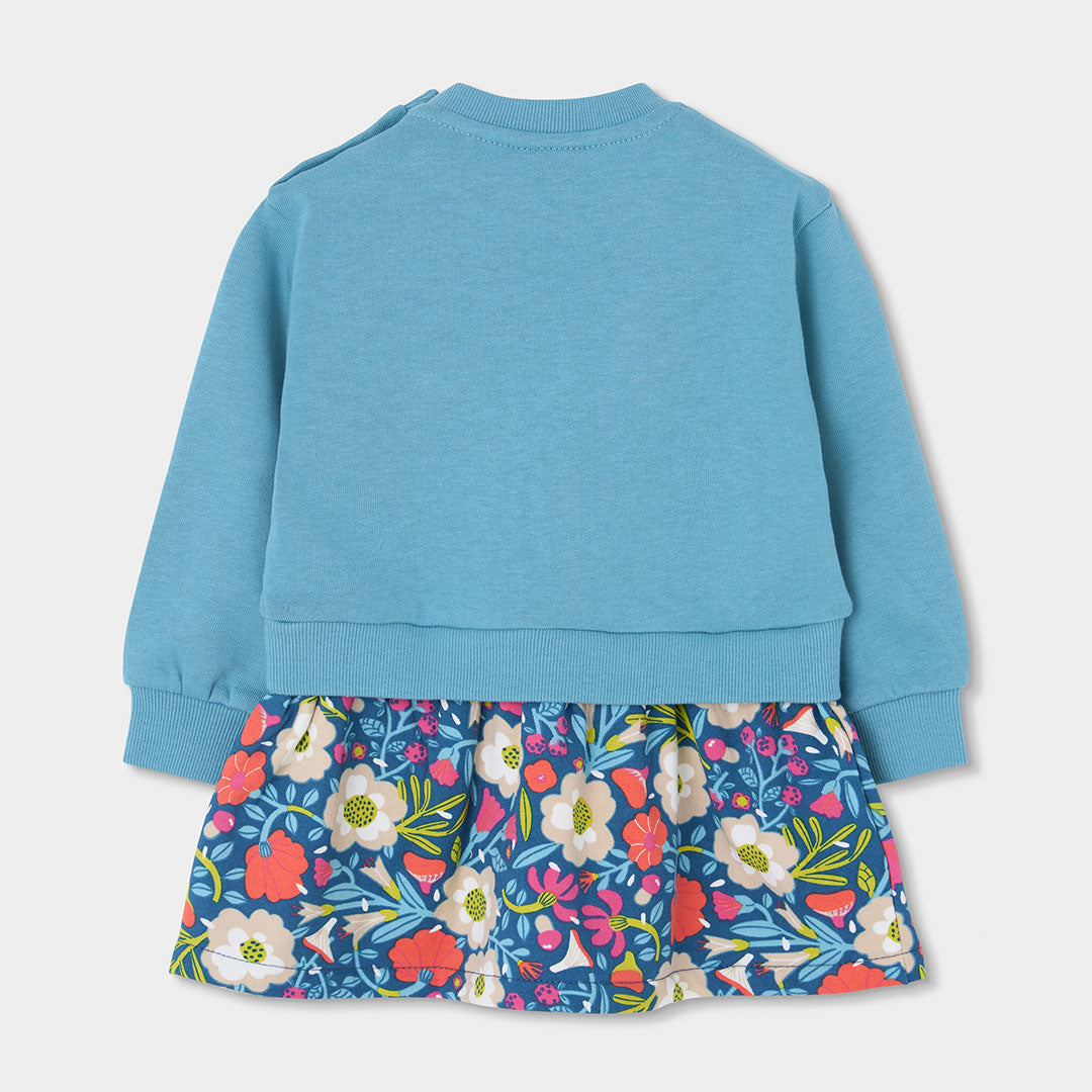 Boboli - Vestido turquesa y estampado FLORES