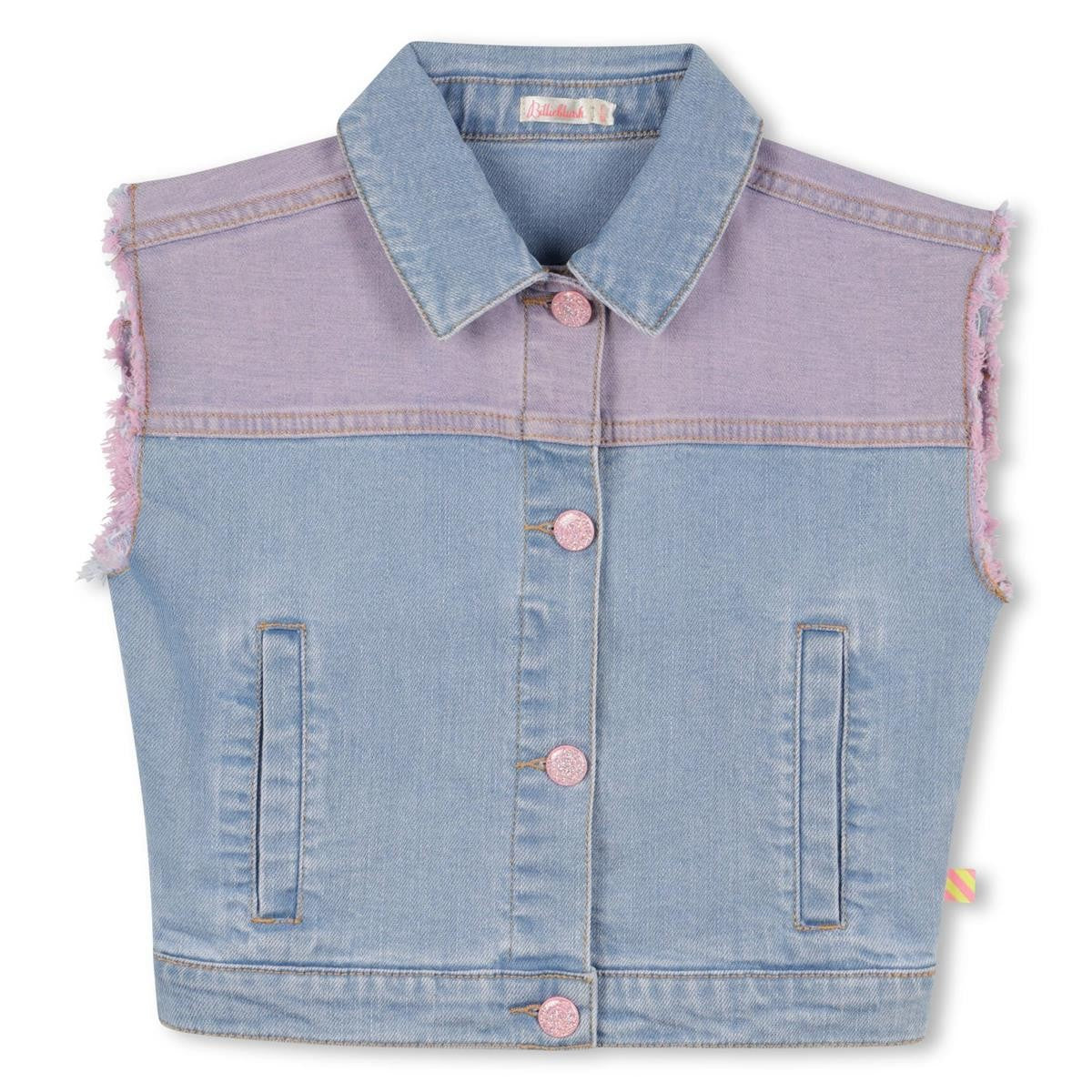 Billieblush - Jacket sin mangas de mezclilla • Ilustraciones de amor en lentejuelas
