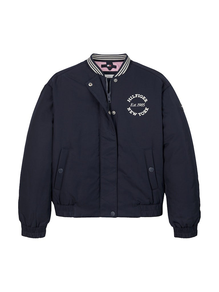Tommy Hilfiger - Bomber universitaire en satin navy Varsity Sateen