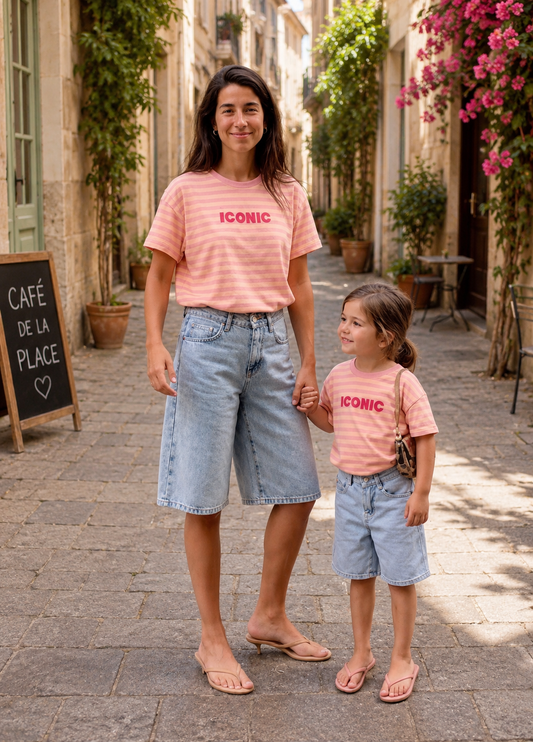 Mère & Fille - T-shirt rayé corail ICONIC