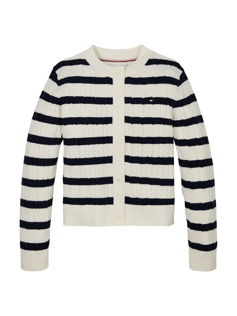Tommy Hilfiger - Cardigan ligné mini cable Ivory & Navy