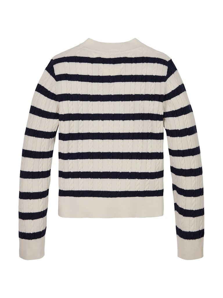 Tommy Hilfiger - Cardigan ligné mini cable Ivory & Navy