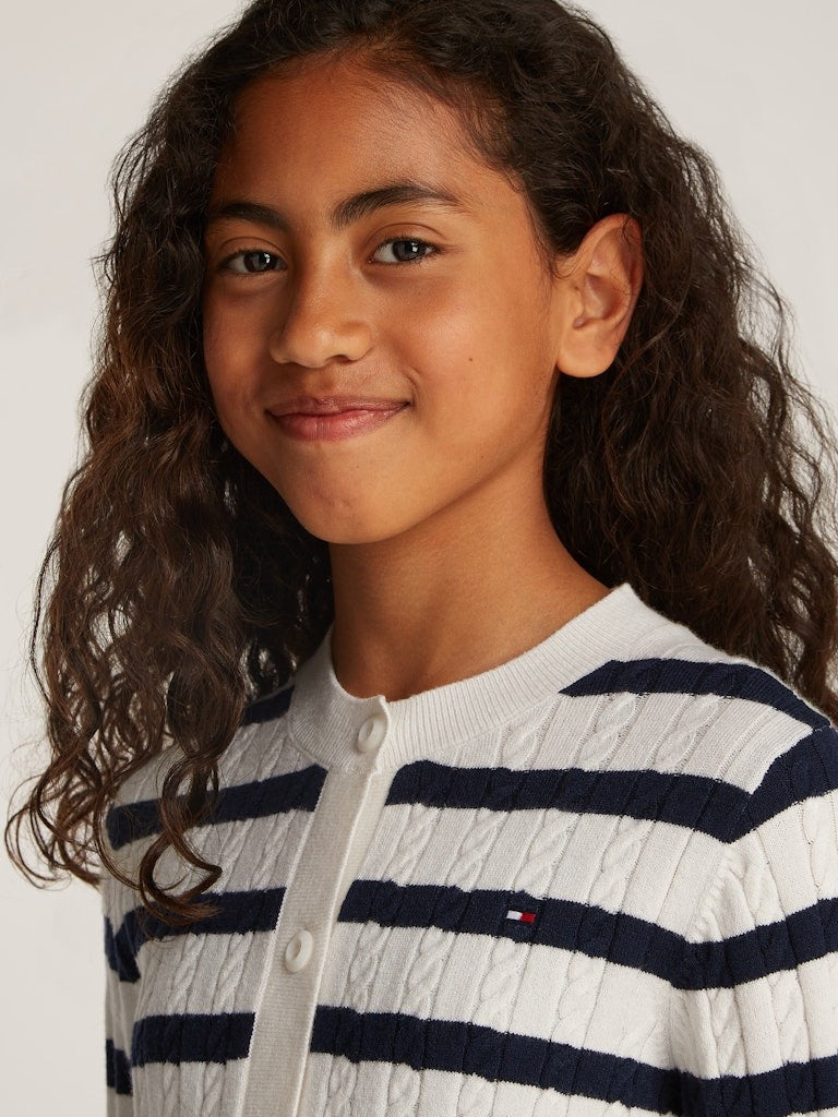 Tommy Hilfiger - Cardigan ligné mini cable Ivory & Navy