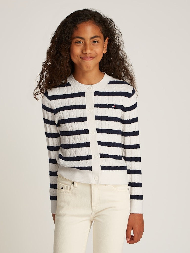 Tommy Hilfiger - Cardigan ligné mini cable Ivory & Navy