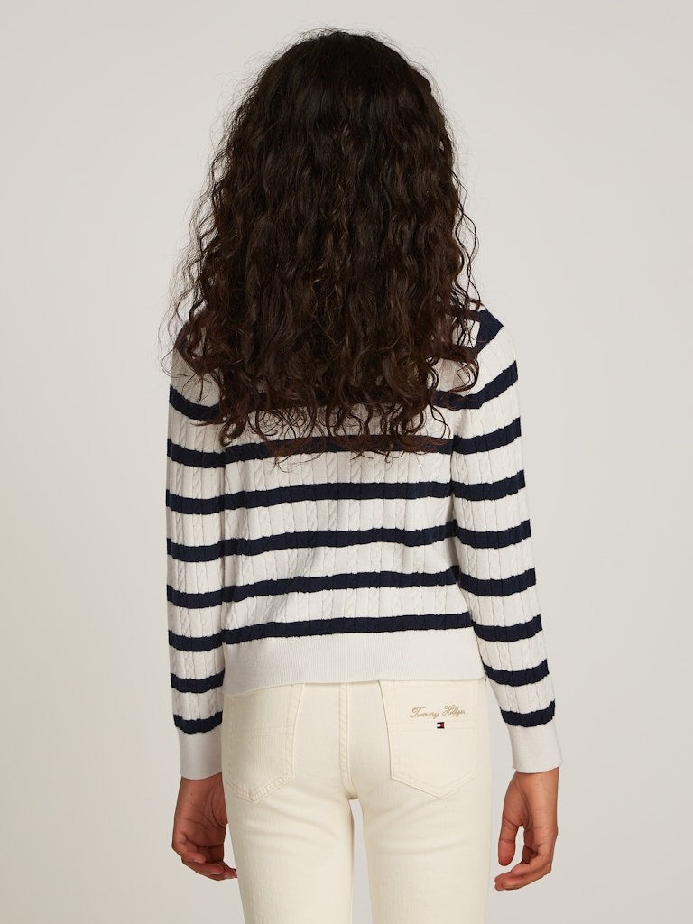 Tommy Hilfiger - Cardigan ligné mini cable Ivory & Navy