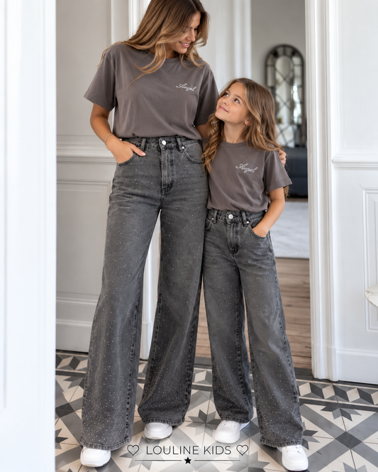 Mère & Enfant - Jeans gris à strass