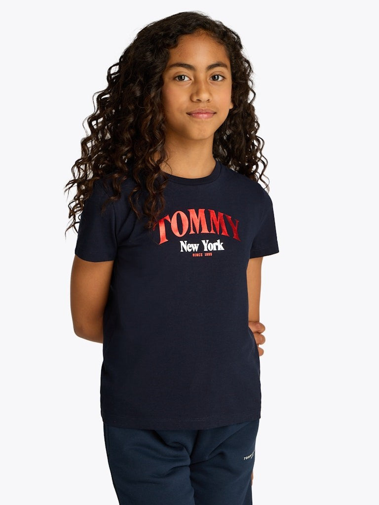 Tommy Hilfiger - T -Shirt Varsity reguläre dunkle Nacht Marine & rote Registrierung