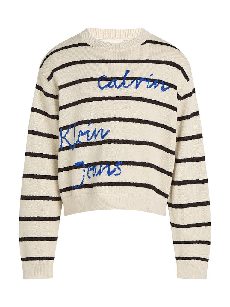 Calvin Klein - Sweat rayé Turtledove & Black Stripe Logo