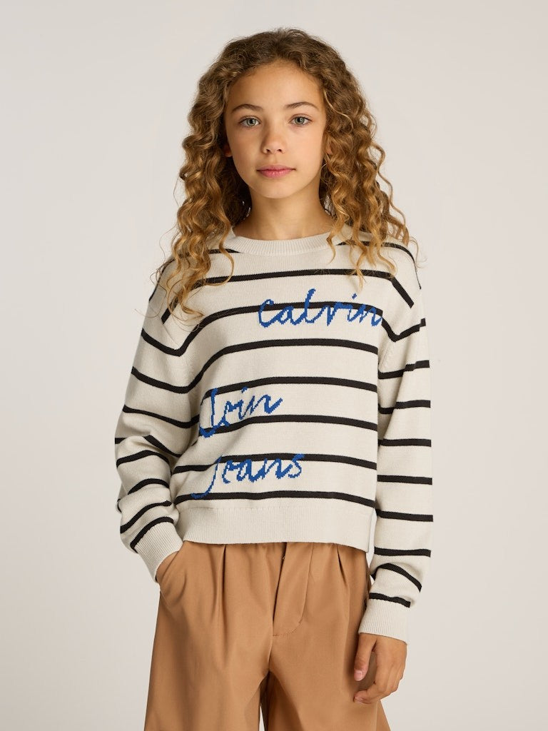 Calvin Klein - Sweat rayé Turtledove & Black Stripe Logo