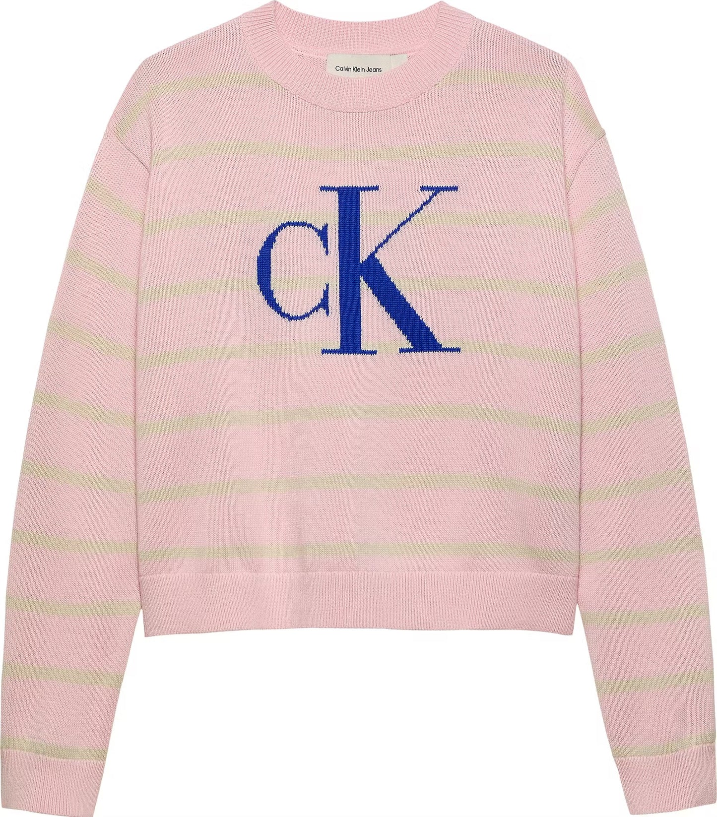 Calvin Klein - Sweat rayé Turtledove & Chalk Pink