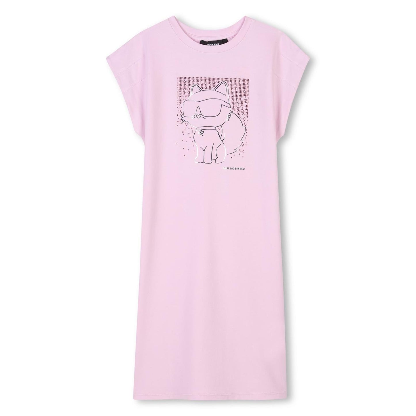 Karl Lagerfeld - Robe pomegranate avec illustration chat en strass et aspect métallique