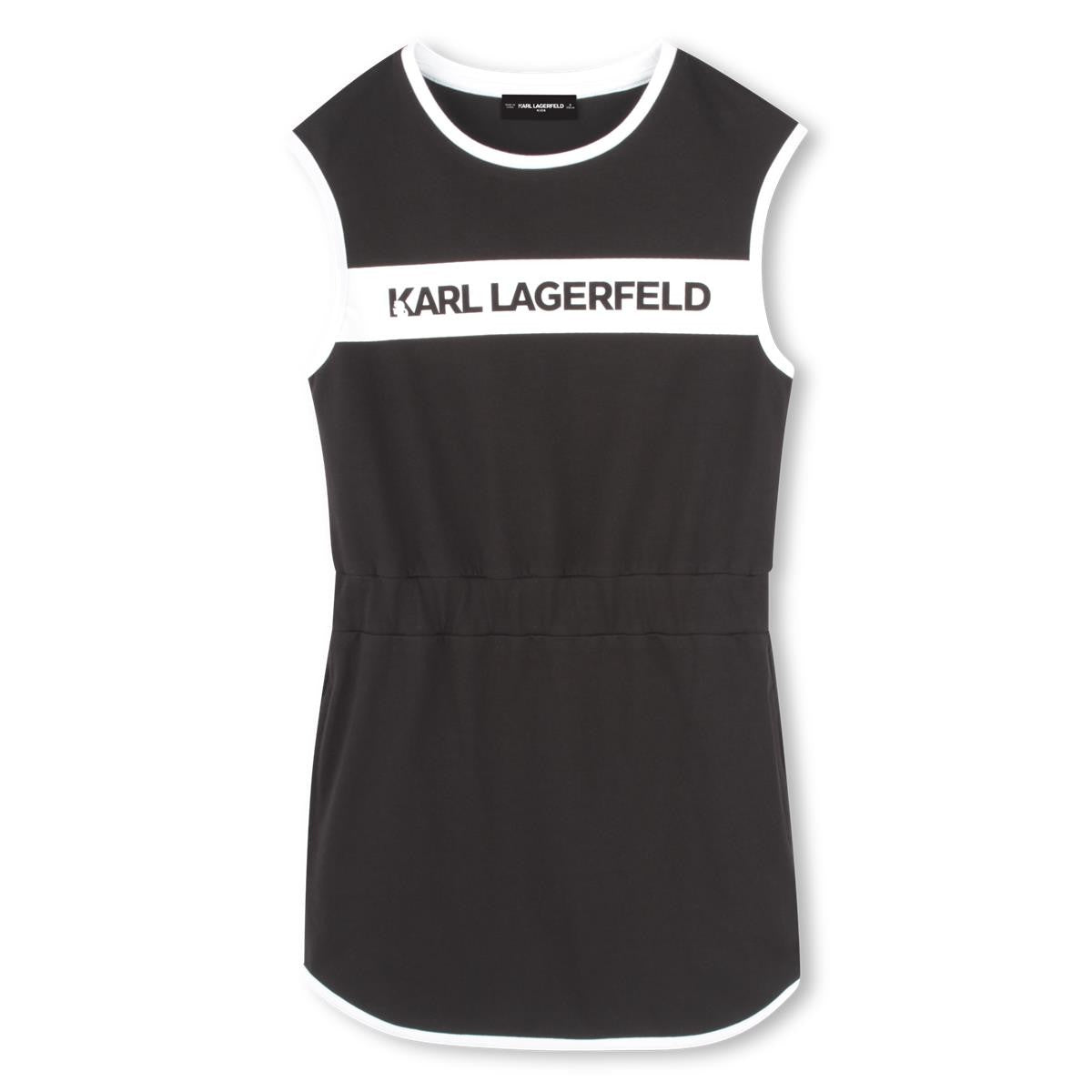Karl Lagerfeld - Robe noire élastiquée à la taille avec poches sur le côté & inscription