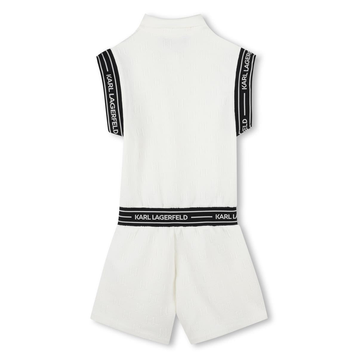 Karl Lagerfeld - Combishort blanche jacquard avec taille élastiquée & fermeture pressionnée sur le devant