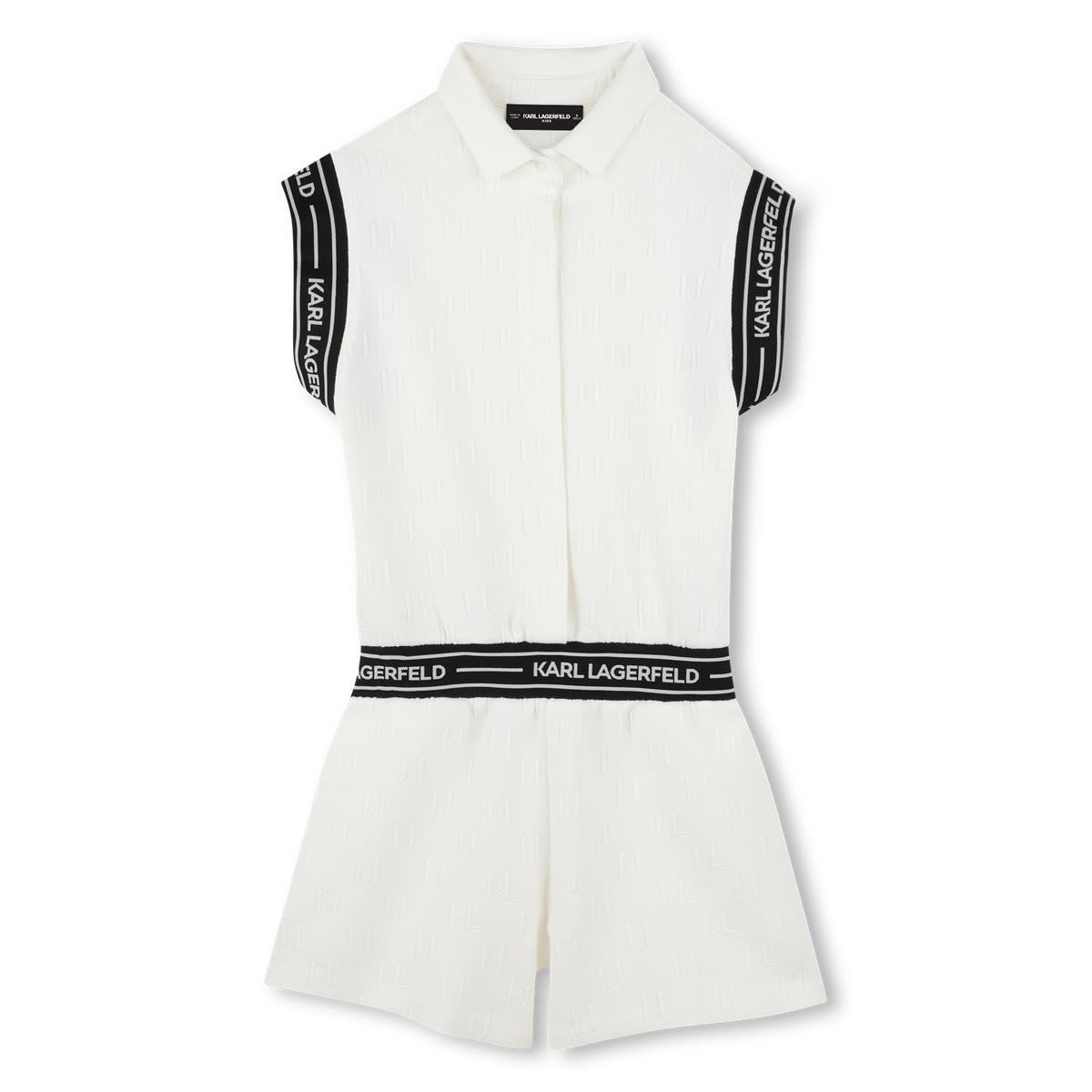 Karl Lagerfeld - Combishort blanche jacquard avec taille élastiquée & fermeture pressionnée sur le devant
