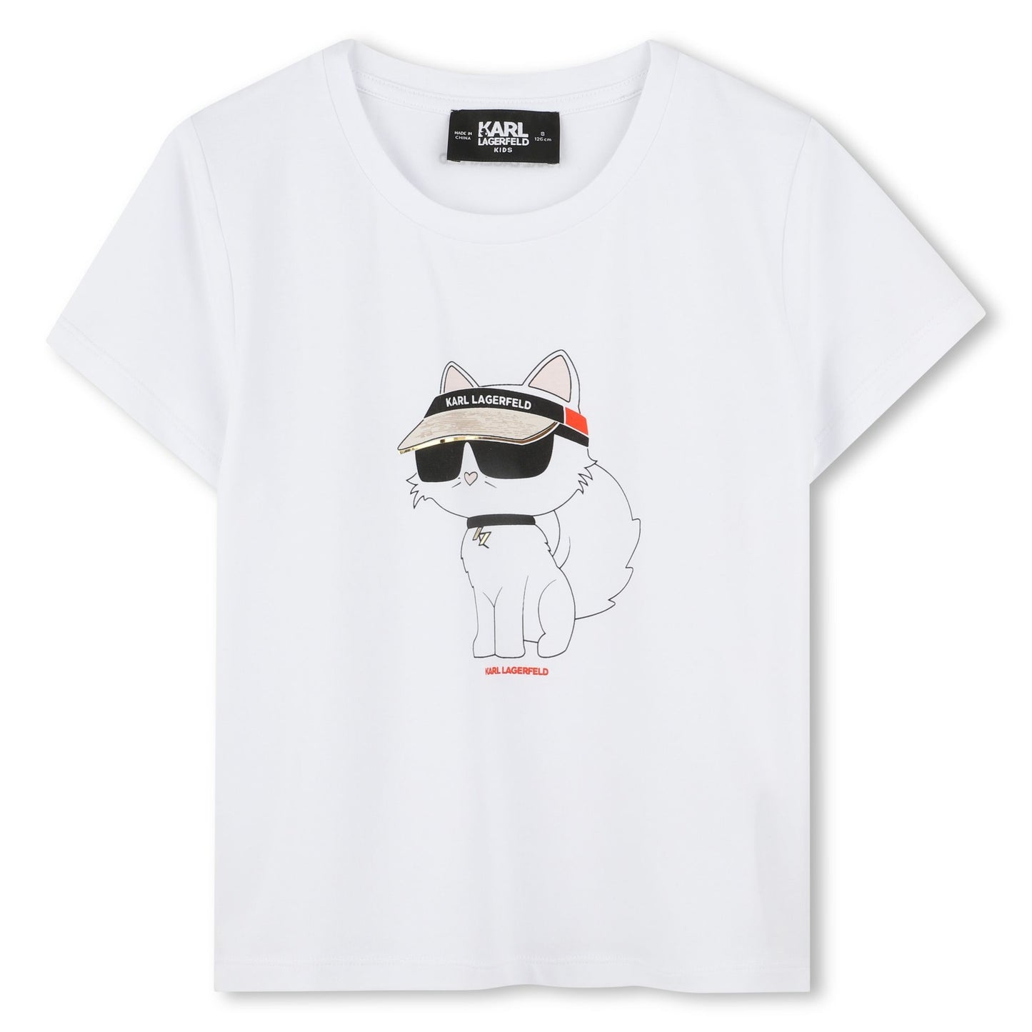 Karl Lagerfeld - Weiß T -Shirt & Cat Illustration mit Kappe