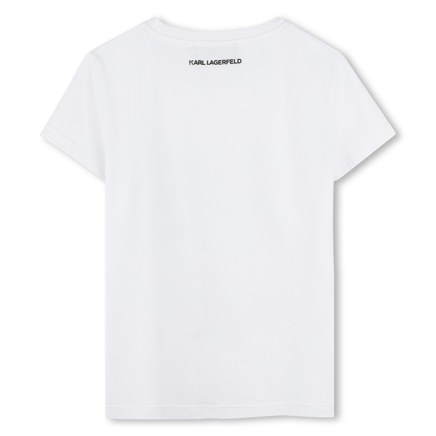 Karl Lagerfeld - weißes T -Shirt mit Karl Cafe Illustration und Stickerei vorne.