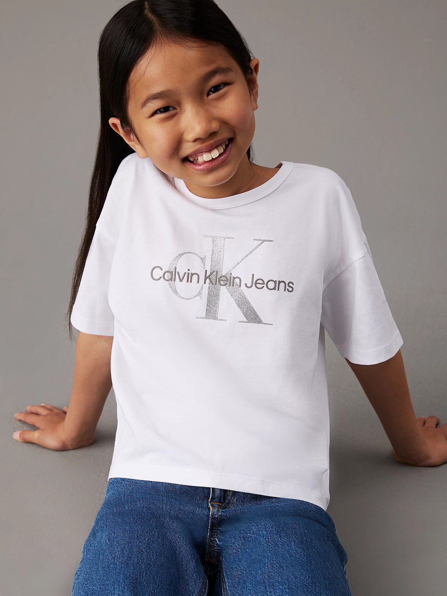 Calvin Klein - T-shirt blanc monologo glitter