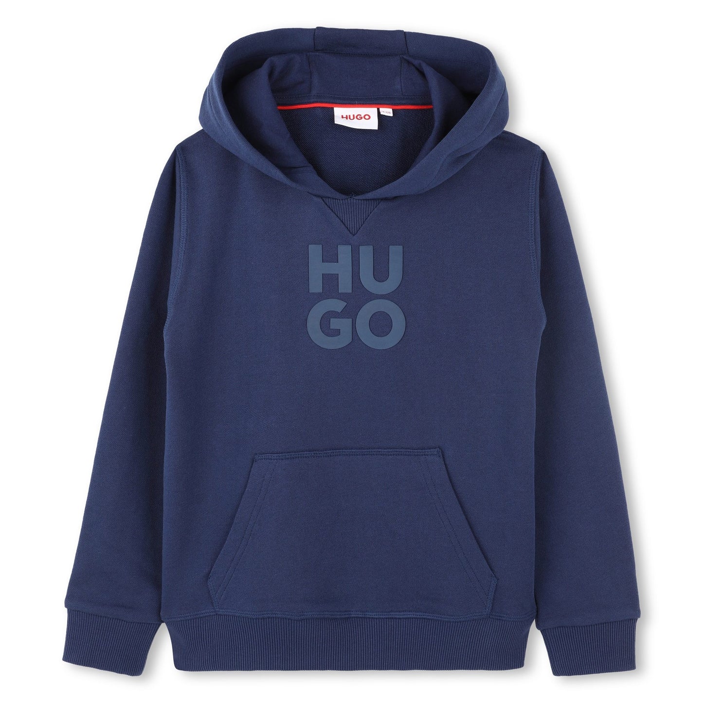 Hugo - Middeleeuws Blue Hight Sweat met Kangourou & Stacked Logo Pocket in Relief