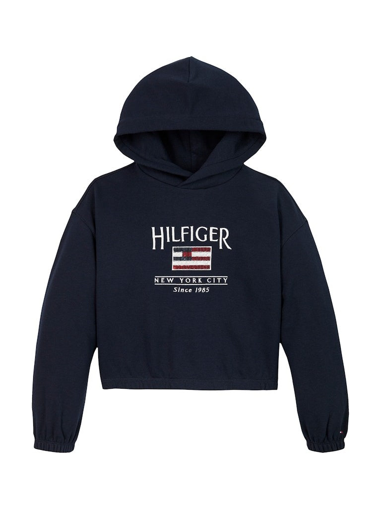 Tommy Hilfiger - Sweat à capuche Dark Night Navy & drapeau en sequins