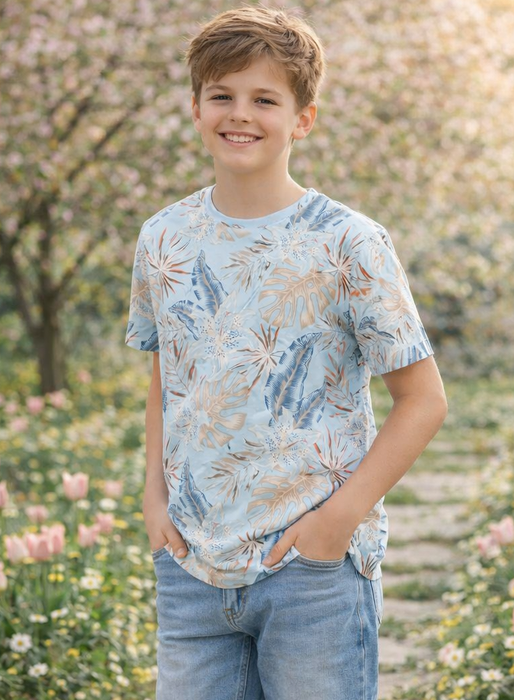 Jack & Jones - Camiseta floral azul celeste JJ HONOLULU