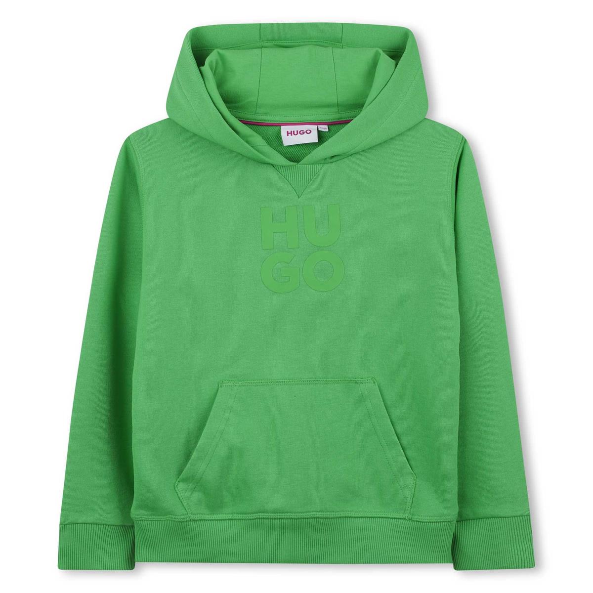 Hugo - Island Green Hooded Sweatshirt met Kangarou & Stacked Logo Pocket in Relief