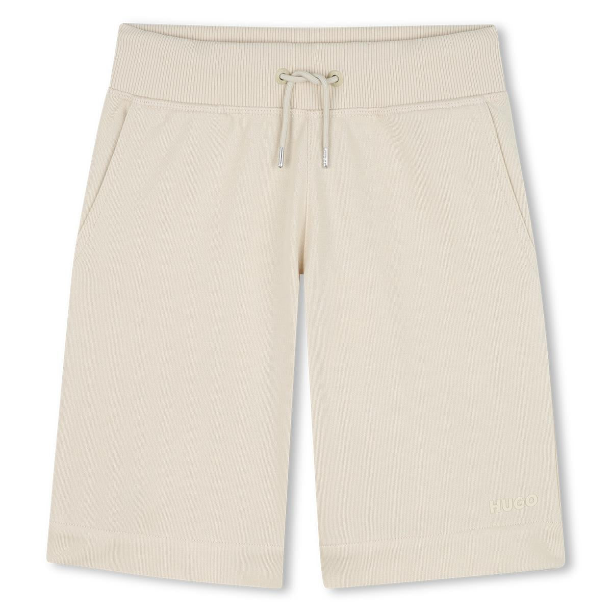Hugo - Beige jogging shorts & small relief logo on the lower leg