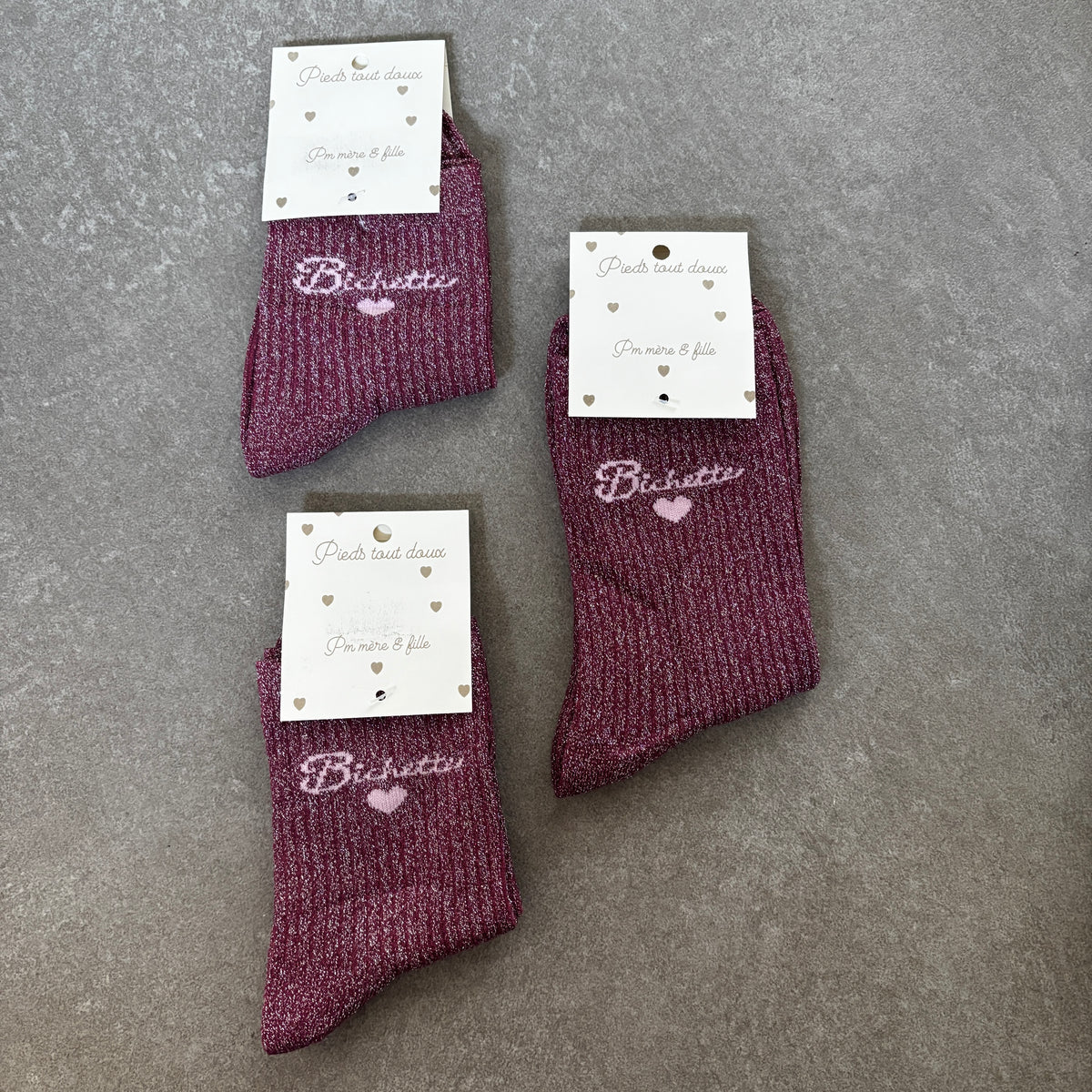 Mère & Enfant - Chaussettes prune irisée BICHETTE