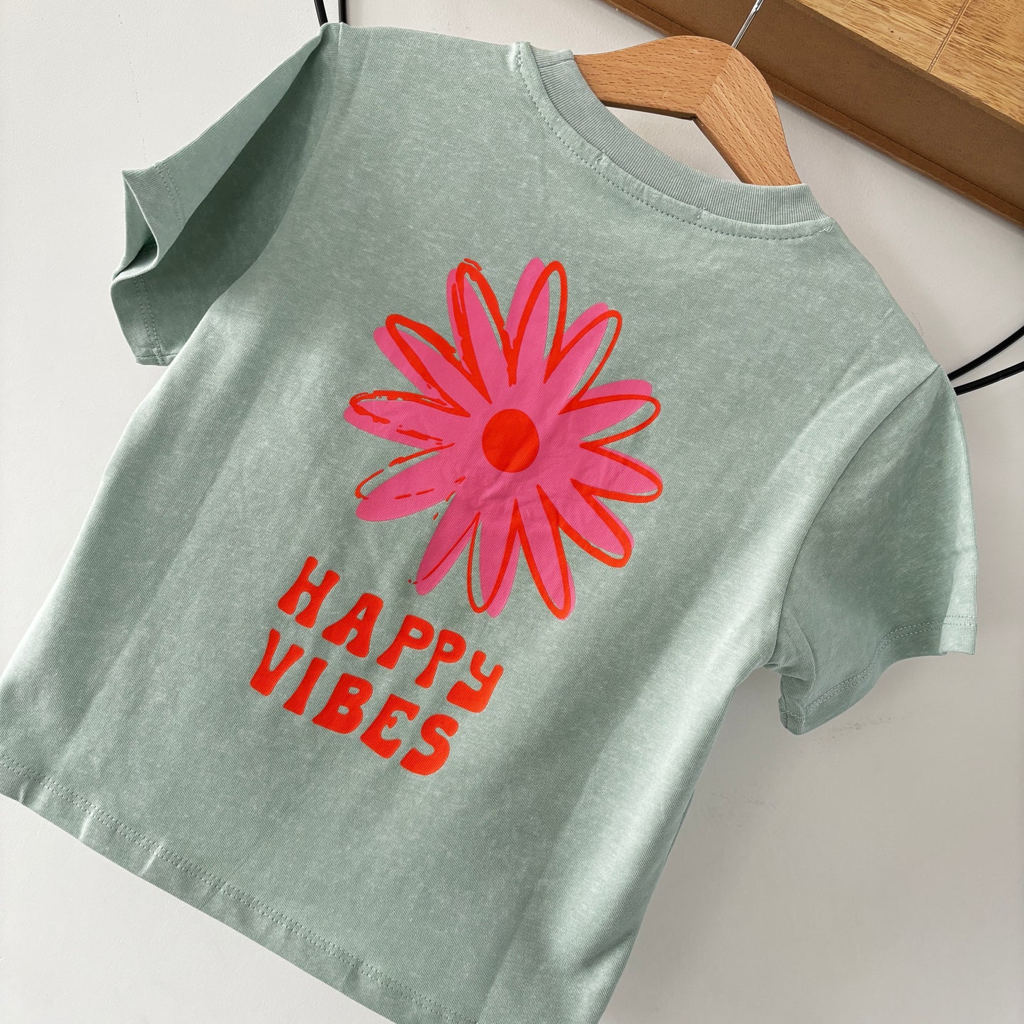 Mère & Fille - T-shirt vert d'eau Happy Vibes