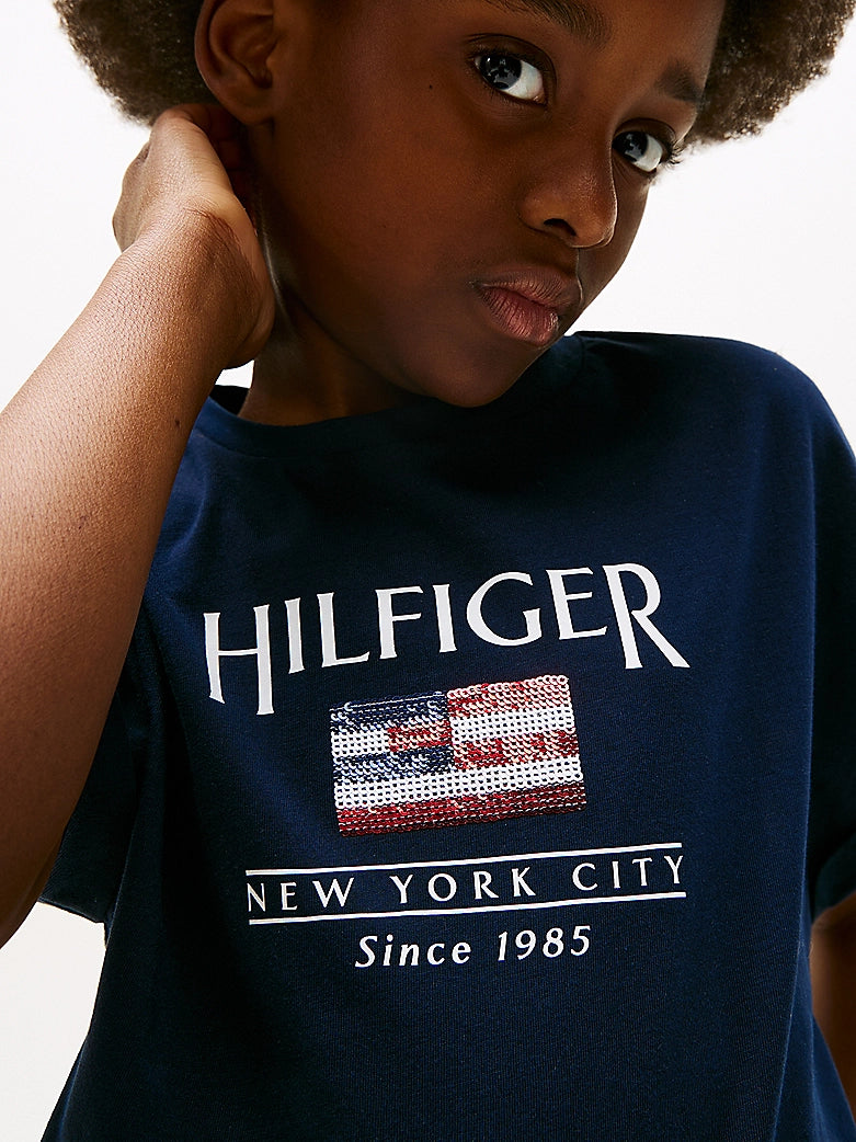 Tommy Hilfiger - T-shirt dark night navy & drapeau à sequin