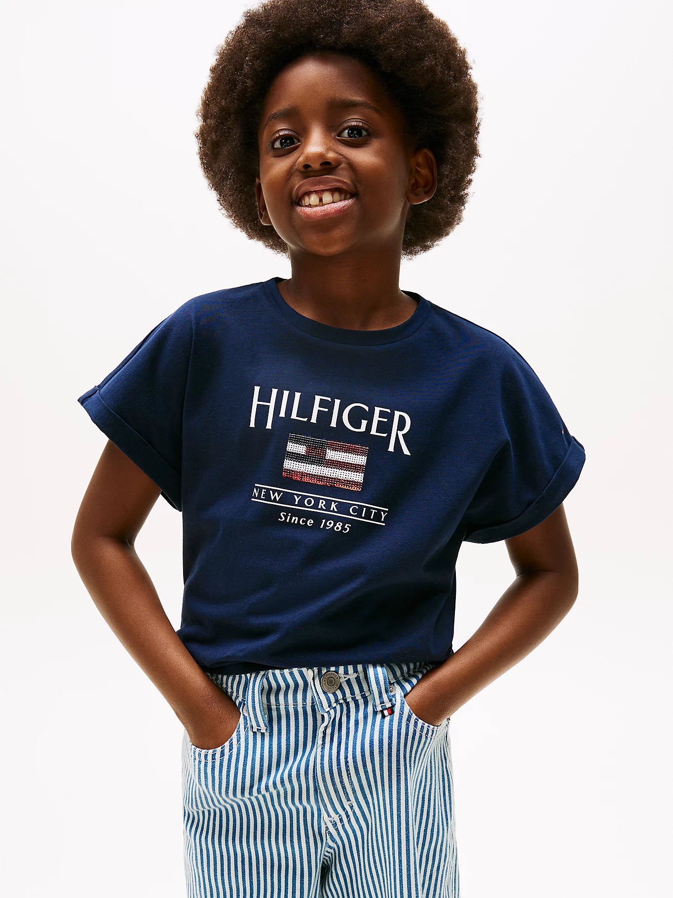 Tommy Hilfiger - T-shirt dark night navy & drapeau à sequin