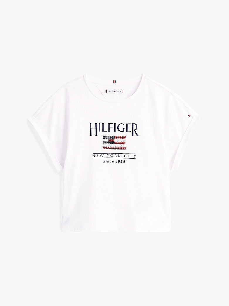 Tommy Hilfiger - T-shirt white & drapeau à sequin
