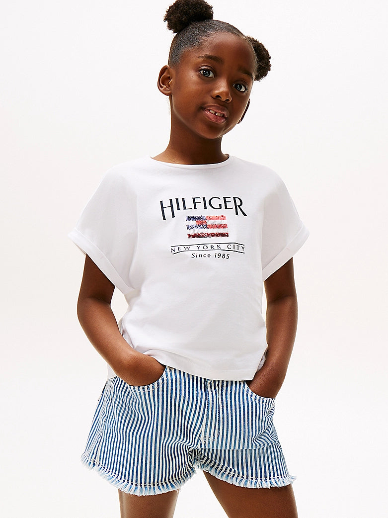Tommy Hilfiger - T-shirt white & drapeau à sequin