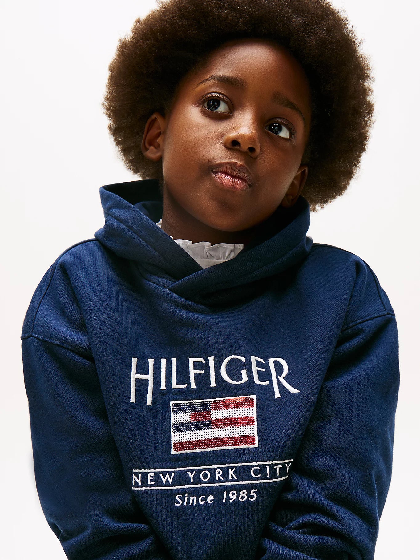 Tommy Hilfiger - Sweat à capuche Dark Night Navy & drapeau en sequins