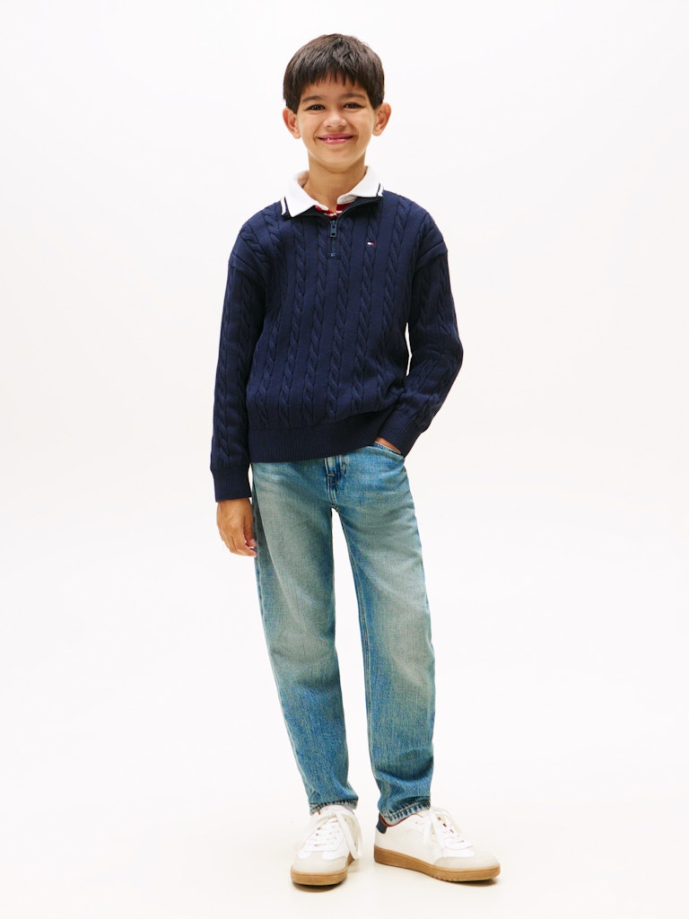 Tommy Hilfiger - Pull zippé en maille Dark Night Navy