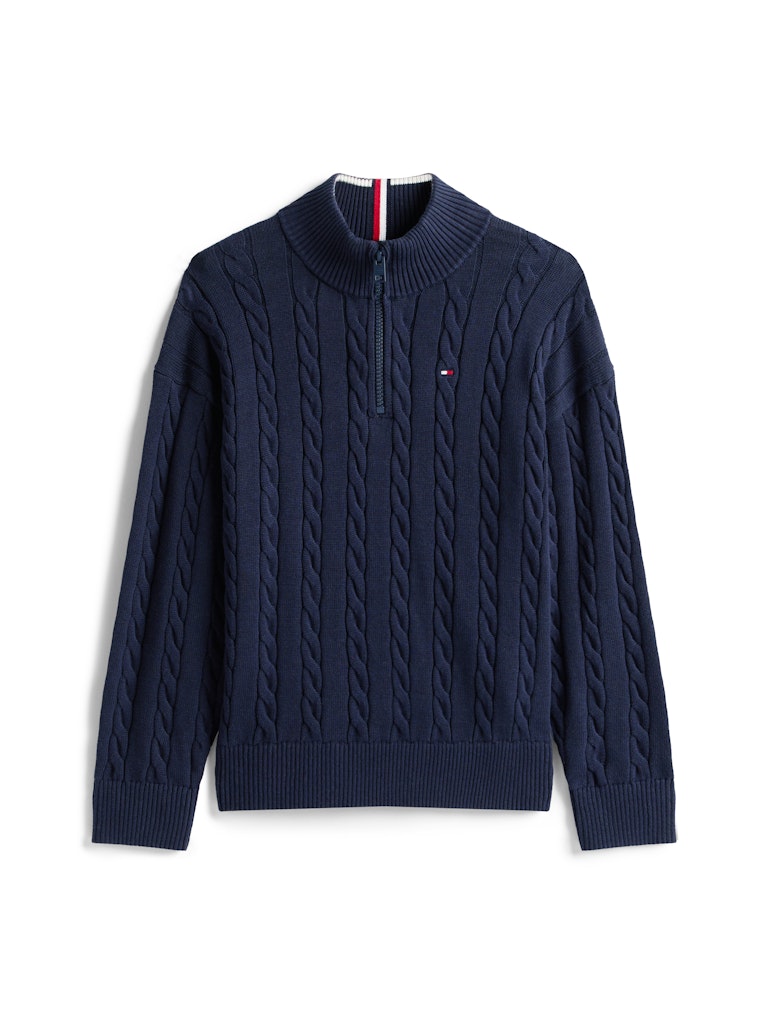 Tommy Hilfiger - Pull zippé en maille Dark Night Navy