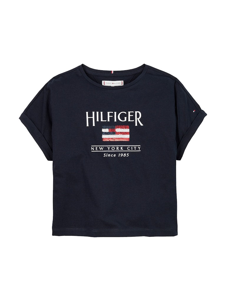 Tommy Hilfiger - T-shirt dark night navy & drapeau à sequin