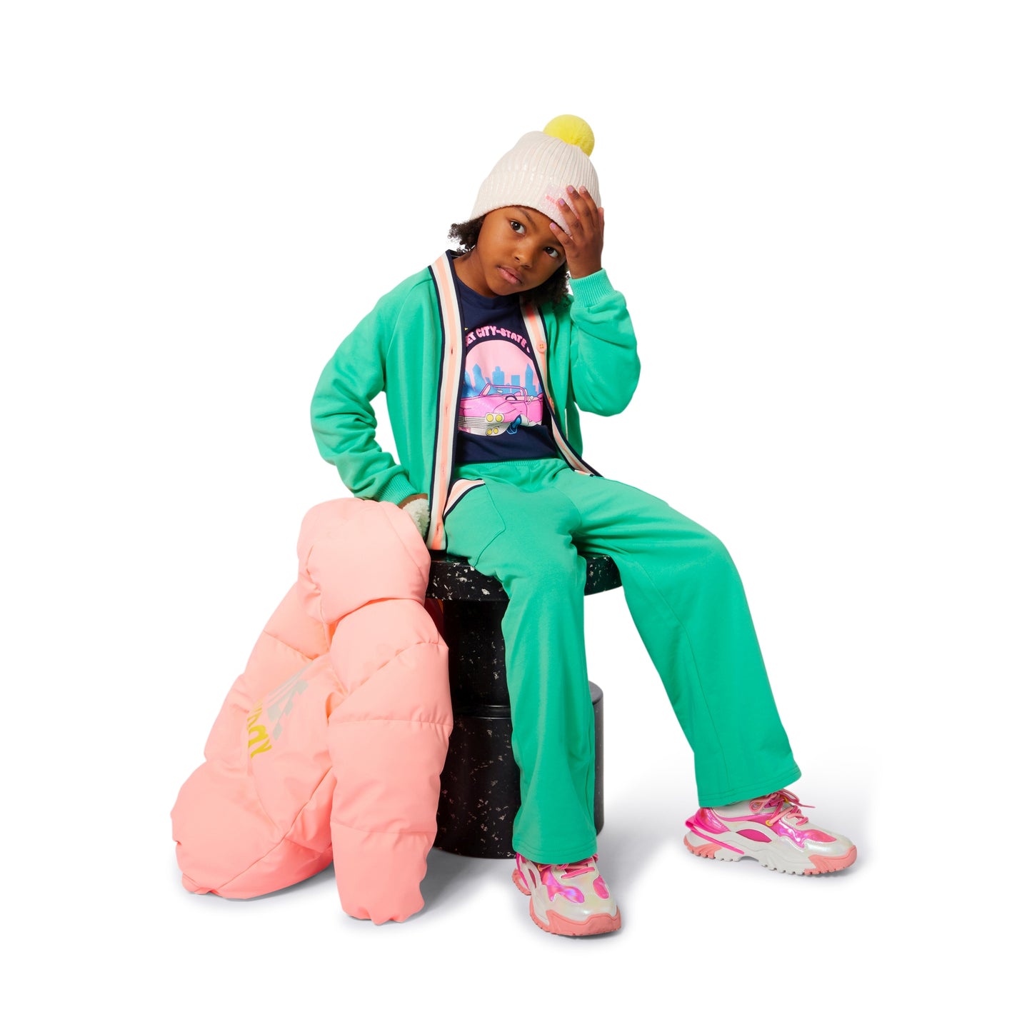 Billieblush - Cardigan in Green Fleece con Tricolor Band