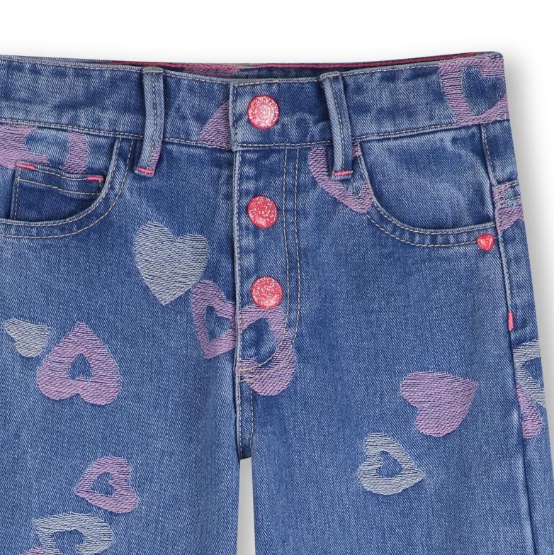 Billieblush - Pantalón denim azul de jacqaurd y corazones